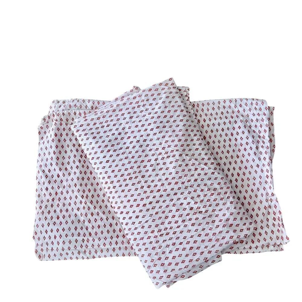 West Elm Sheet Set Flat & 2 Pillow Cases Red White Geometric Print Cotton Queen